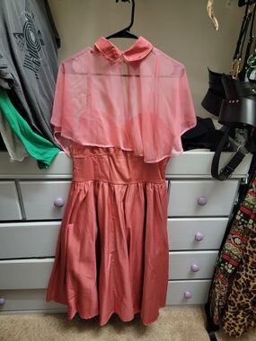 ModCloth Rose-Pink Sheer Capelet Fit-and-Flare Midi Dress